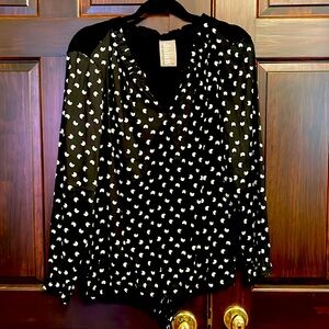 Anthropology, Dolan, black, long, sleeved blouse with white moons, medium